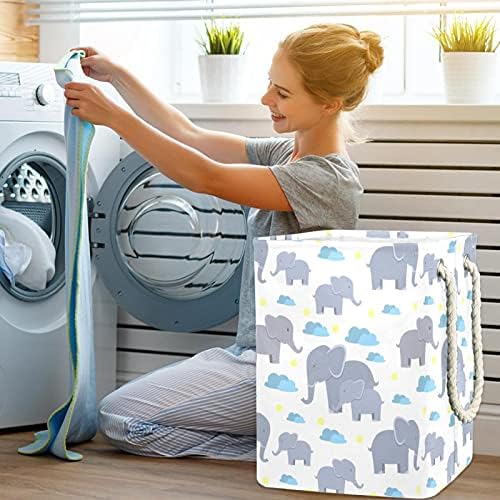 DEYYA Cartoon Elephants mama Baby Cloud korpa za veš sa ručkama sklopiva korpa za veš ugrađena podstava sa odvojivim nosačima organizacija odeće