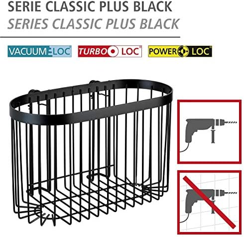 Wenko Classic Plus Crna čelična zidna polica sa kukama, 35 x 10,5 x 12,5 cm, crna, 26,5 x 16,5