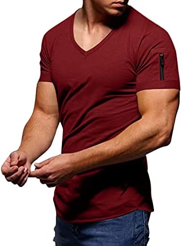 Muškarci Regularni fit kratki rukav Muscle T-majice V izrez Slim Fit Gym Bodybuilding Atletski hipster Ljetni