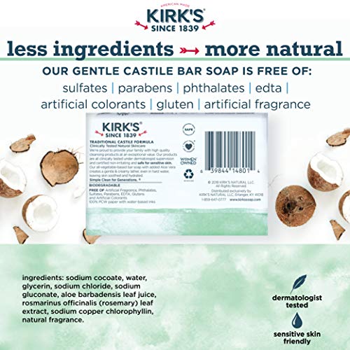 Kirk Kastilja Bar sapun Clean sapun za muškarce, žene & amp; djeca | Premium kokosovo ulje | Sensitive