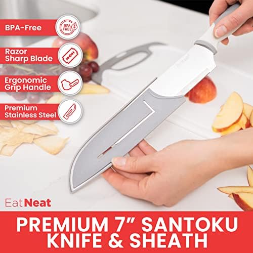 EatNeat 5 pc ploča za sečenje i Set kuhinjskih noža-Premium plastične daske za sečenje i Set kuhinjskih noža, Home Essentials Kit uključuje Santoku nož od nerđajućeg čelika sa omotačem i 3 daske za sečenje