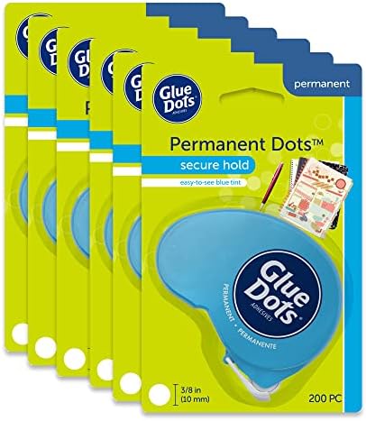 Glue Dots Dot n 'GO GLUE DOT dispenzer sa 200 dvostranih ljepljivih trajnih točkica svaki, 3/8-inčni, plavi nijansi, 6 pakovanja