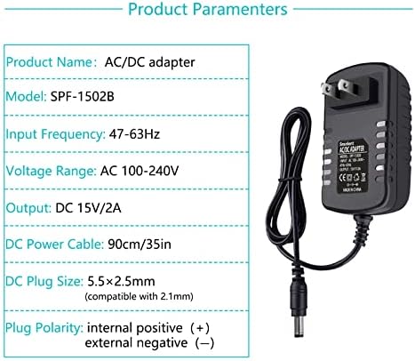 Snsnlent AC Adapter 15v 2a DC punjač za napajanje AC 100-240V 50-60Hz do DC 15v 2a 30w punjač napajanje 15v 30W 2a AC Adapter za punjenje sa 5.5 mm x 2.5 mm utikač