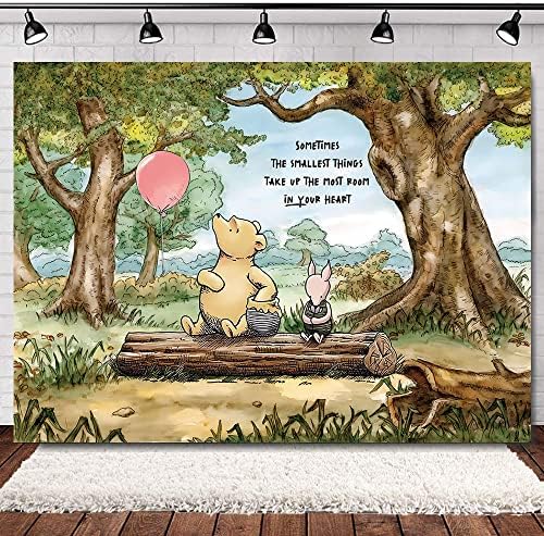 Klasična Cartoon Forest photo pozadina za djecu Pooh medvjeda tematska Rođendanska zabava 7x5ft Pink Balloon