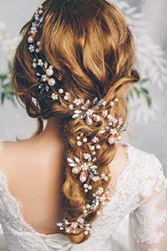 Missgrace Bridal Prom Rose Gold Leaf Beads Wedding Headpiece Hair Vine Bridal Headpiece Wedding