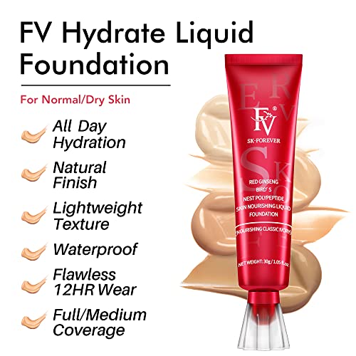 FV Dewy Liquid Foundation Makeup, Kontrola ulja vodootporna dugotrajna šminka za normalno & suha koža, lagana srednja pokrivenost, veganska & amp; Bez Crultyja, slonovača, 30ml