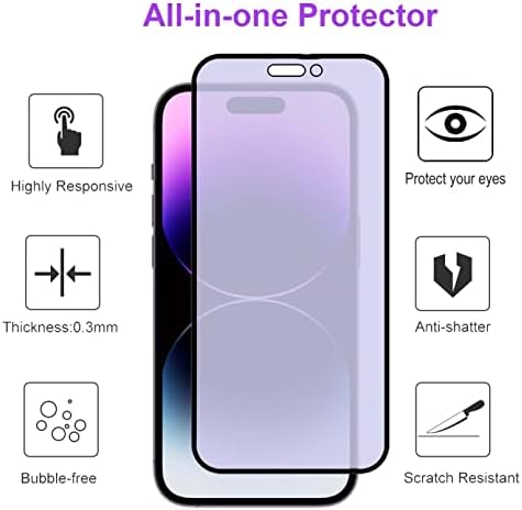 2 pakovanja Zaštita ekrana od kaljenog stakla od plavog svjetla kompatibilna sa iPhoneom 14 Pro.Kaljeno