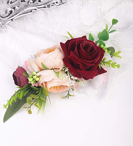 Anglacesmade Bridal Flower češalj za kosu bordo krema za cvijeće Bud vjenčani vijenac Bush Headpiece za rustikalno