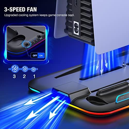 Ventilator hlađenja kaway PS5 za reprodukciju 5, PS5 stalk vertikalni štand sa stanice za punjenje RGB i dual kontrolore, PS5 pribor Organizator stalka sa 6 utora za igre, držač slušalica, crno