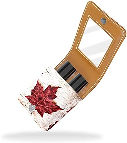 DIY Mini ruž za usne sa ogledalom za torbicu, crveno lišće Canda Flag kožna kozmetička torbica za