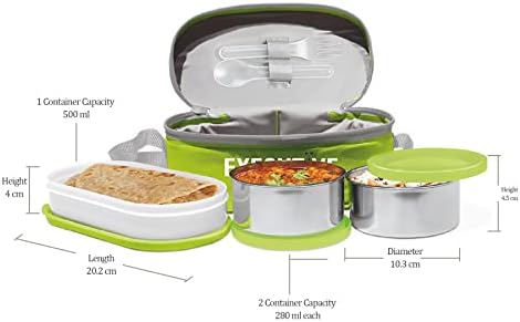 MILTON Executive set kutija za ručak meka izolovana Tiffin kutija za hranu, bez BPA, kutija za užinu sa torbom, nepropusna, laka za nošenje / 3 kom, zelena