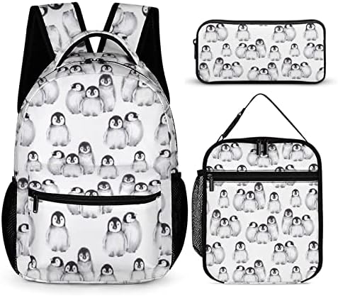 Slatka beba Penguins zimske životinje 3 Komad Set ruksaci ručak torba pernica kombinacija za žene muškarci Daypack