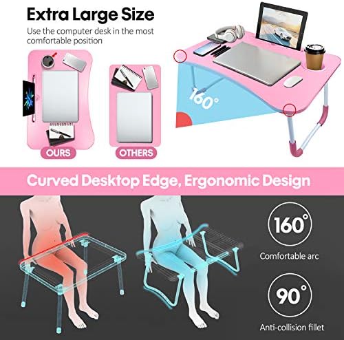 KPX prijenosni stol za laptop, sklopivi stol za krilo sa utorom za čaše & stalak za Notebook doručak