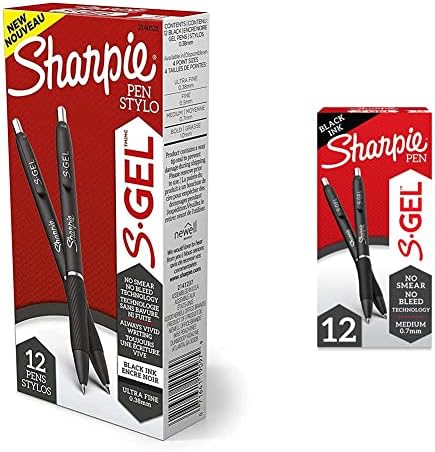 Sharpeie S-Gel, gel olovke, ultra fina tačka, crna, 12 grofa i s-gel, gel olovke, srednja točka, crna