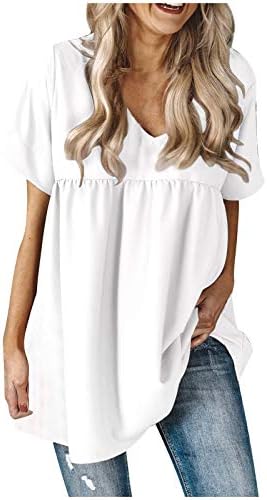 Ženske bluze koje sakrivaju salo na stomaku i ruke, V izrez kratki rukav sa više nivoa, široke majice za helanke