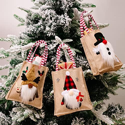 Caineor Božićne platnene torba, ukrašena gnome ukrasm bombona Candy Torba plišana bez lica za lutke za vez božićne rame Torba za torbu