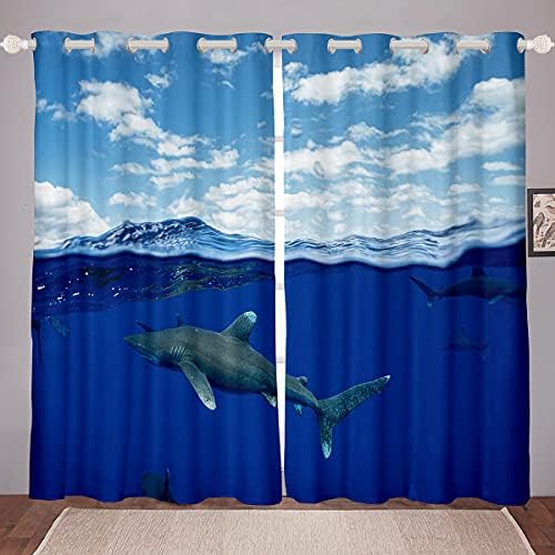 Zavjese za prozor erosebridal morskog psa za dječake Tinejdžeri Plave okeanske zavjese 38 WX54 l Morski