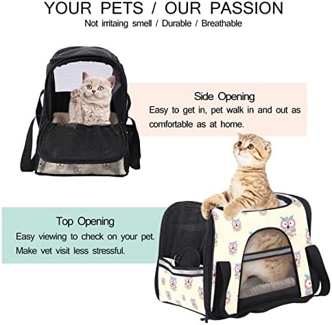 Cartoon Owl Pattern torba za kućne ljubimce, ruksak za nošenje odobren od avio kompanije, meka putna prenosiva torba za disanje za male pse, mačke i male životinje
