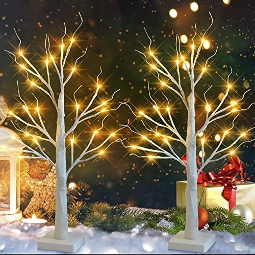 FastDeng 2pk breza sa svetlima 2ft 24 LED stolna lampa centralni dekor, funkcija tajmera, na baterije, za Božićni unutrašnji dekor
