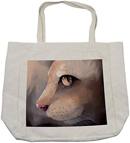Ambesonne Cat torba za kupovinu, ilustracija mačka portret Kitty Zoom lice velike oči brkovi mjau savremeni