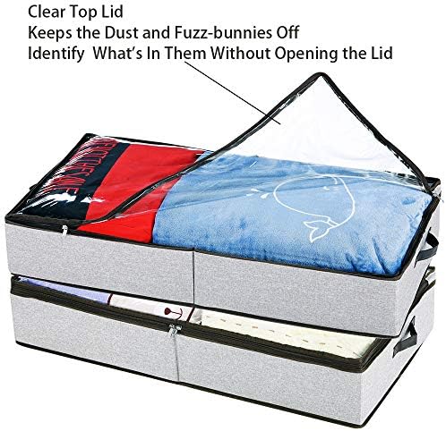 Hoonex pod krevetom za pohranu Kontejneri sa zatvaračem Clear Top poklopac, vanjsku platnu tkaninu, ojačani okvir i čvrsta dno, 2 kožne ručke za nošenje, 2 pakovanja, siva