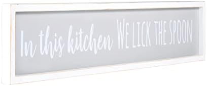 KAM KUHING ZID DÉCOR Sign - U ovoj kuhinji ližemo kašiku - rustikalni stil uokvirenih sivih kuhinjskih znakova, idealan za seosku kuću, moderan i drugi dekor, 7 x 37 inča