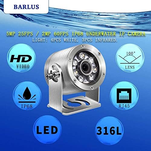 Barlus HD Aquarium POE Podvodni IP kamera Marine 316L nehrđajući čelik 2592 * 1944 CMOS 2,8 mm objektiv sa punim svjetlom IP68 vodootporna kamera sa 3FT kablom