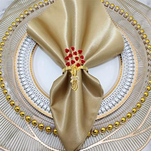 Fegoclt 6pcs Rose Cvjetni salvetni prstenovi Pearl Cvjetni nosač salveta za večeru za zabave Vjenčanja