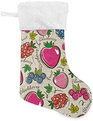 Božićne čarape Retro Ljeto voće jagode borovnica Bijela plišana manžetna Mercerizirana obiteljski odmor Velvet Personalizirani veliki čarapa Xmas Dekoracija za zabavu 17.71