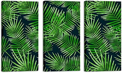 Zidna umjetnost za dnevni boravak, ulje na platnu Veliko uokvireno tropsko zeleno lišće umjetničko djelo za uređenje kućne spavaće sobe 24x48