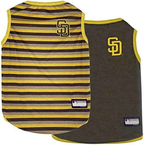 Kućni ljubimci Prvi MLB San Diego Padres reverzibilna majica, medij za pse i mačke. Majica za kućne ljubimce sa logotipom tima; Stripe majica na jednoj strani; Čvrsti dizajn s druge strane!, Boja tima,