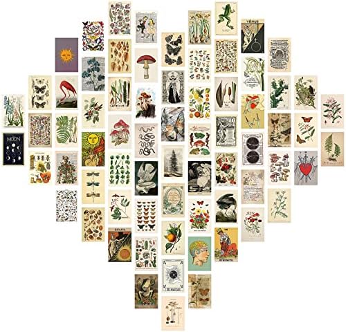 Jutieuo 120kom Vintage Photo Wall Collage Kit estetske slike, dvostrano štampana Vintage Botanička ilustracija Tarot estetski posteri za tinejdžerke Cottage Core Room Decor Wall Art