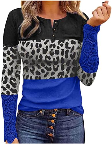 Jjhaevdy gumb Tanke vrhove za žene Ispis rebrastih majica s dugim rukavima na vrhu majica u pulover