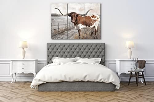 Longhorn Canvas Wall Art Decor-Cow Art, Texas Western Tema 3 Komad Set-36x48 veliki dekorativni multi Panel Print za dnevni boravak, kuhinja, spavaća soba ,ured & amp; Home Decor poklon