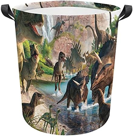 Foduoduo košarica za pranje rublja Dinosaur Svjetski uzorak rublje koči sa ručicama Sklopiva torba za spremanje za prtljag za spavaću sobu, kupaonicu, knjigu za igračke