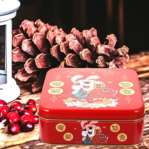 Luxshiny Metal Limplate prazan lim sa poklopcem zec uzorak bombona keks kontejner Cookie Tin za kineske Nove godine potrepštine odmor dekorativne kutije crveni stil B