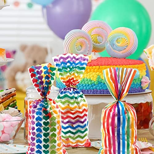 180 kom Rainbow celofan Candy torbe pruge srce štampane goodie torbe sa 200 kravate Pride Party Cookie poklon torbe Rođendanska zabava Baby Shower