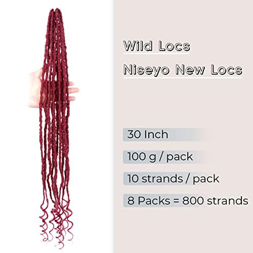 Niseyo Wild Locs 30 Inch Distressed Faux Locs with Curly Ends 8 Packs Distressed Goddess Locs