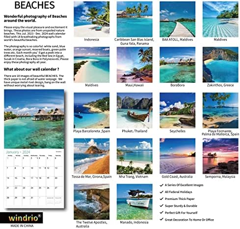 2023-2024 Zidni kalendar, 18 mjesečnih zidnih plaža JUL. 2023. - otvoren 2024, 12 x 24, puni i čvrst papir za poklon savršen kalendar Organizacija i planiranje