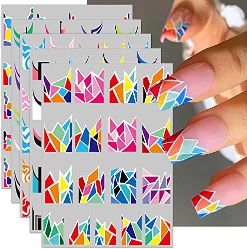 Dornail 10 listova Rainbow geometrijski francuski Savjeti naljepnice za nokte šareni nepravilni klizači naljepnice za nokte samoljepljive 3D Curve Stripes naljepnice za umjetnost noktiju DIY dizajn noktiju dekoracija za umjetnost noktiju
