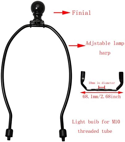 Dgbrsm 8-inčni držač harfe lampe sa 1-1/2-inčnom lampom Finial ulje od crnog čelika kugličnog dugmeta lampa Finial za stolne i podne lampe, Crna