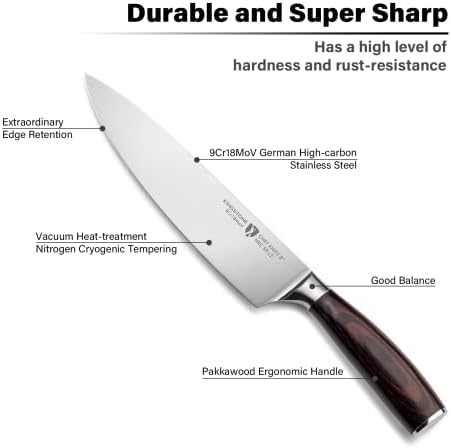 KINGSTONE Set posuđa od 20 komada i kuharski nož 8-inčni njemački kuhinjski nož od nehrđajućeg čelika