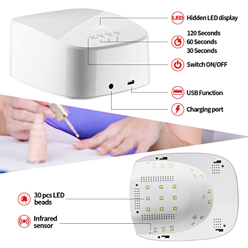 BETE Akumulatorska UV LED lampa za nokte, 60W punjiva UV lampa za nokte bežična LED sušilica za nokte sa USB priključkom za punjenje telefona i bušilice za nokte, profesionalna lampa za nokte za Gel lak za nokte