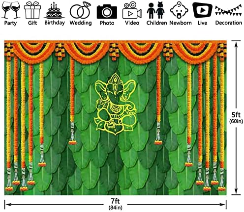 ZTHMOE 7x5ft tkanina Indija Pooja tradicionalna fotografija pozadina Banana list Zelena Chatiya Ganesh pozadina Neven Puja Ganpati vjenčanje Photo tapiserija štand rekviziti