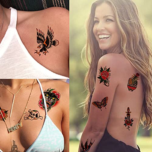 Tazimi 8 listova klasične privremene tetovaže Old School tetovaže naljepnice šareni Vintage cvijet ruka Lastavice