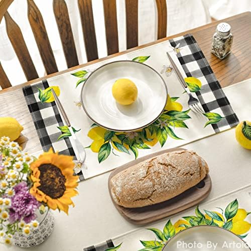ARTOID mod Buffalo Plaid Vase Limun Listovi cvjetni ljetni placemit set od 4, 12x18 inčni sezonski prostirke za stolu za zabavu