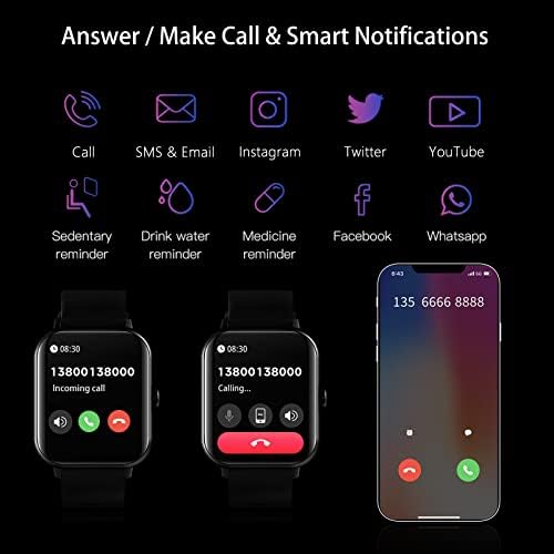 Tifozen Smart Watch, make / odgovor Pozovite fitnes Tracker sa 24/7 otkucajem srca, kisik u krvi, monitoru za spavanje, podsjetnik za poruke, 110+ sportskih načina, 1,83 inčni dodirni ekran za žene muškarci, iOS / Android