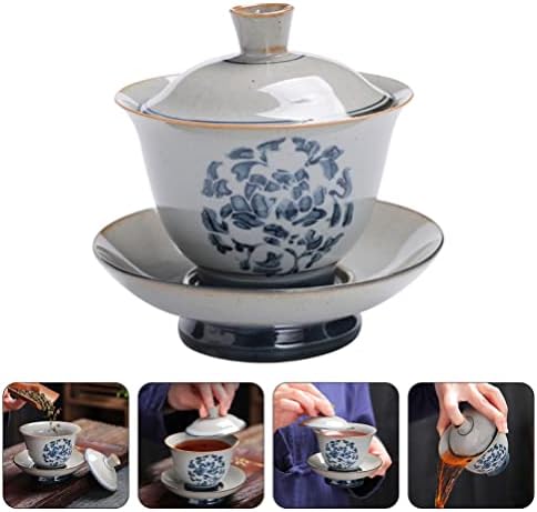 Yardwe Espresso Cups Kineski čaj 1 set Kineski porculanska čašica Podesite keramički cvjetni uzorak sa poklopcem Retro tradicija Poklopac za usne kosuće čaj za čaj set labava čaj set