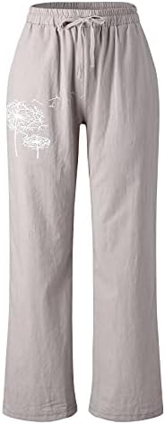 Ženske pamučne posteljine povremene elastične struke Široke noge hlače na plaži Opustite se FIT Ljetni korektorice sa džepovima
