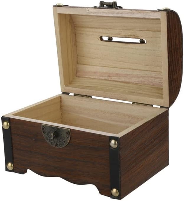 Zhuhw Box drvene bresa banke Drveni nakit za uštedu novca ušteda Vintage održava ukrasnog šljokica